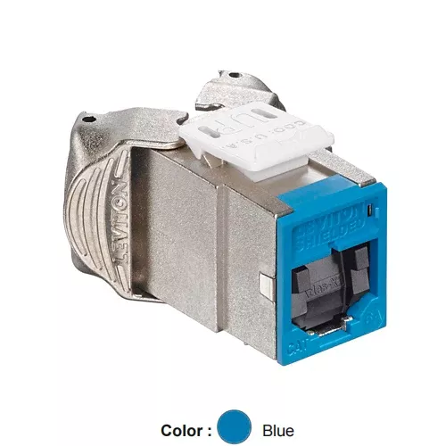 Leviton 6ASJK-SL6, ATLAS-X1 Cat 6A Shielded Quickport Jack with Shutters, Component-Rated, Blue