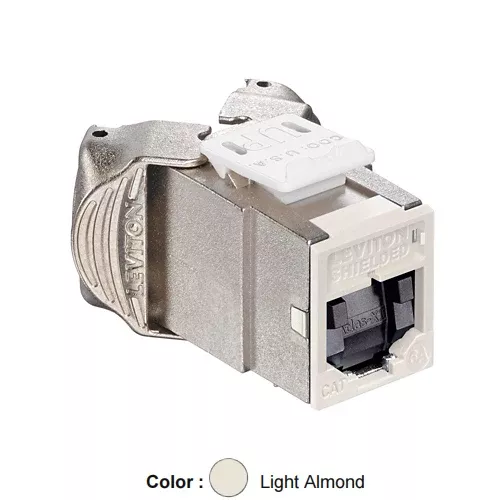 Leviton 6ASJK-ST6, ATLAS-X1 Cat 6A Shielded Quickport Jack with Shutters, Component-Rated, Light Almond