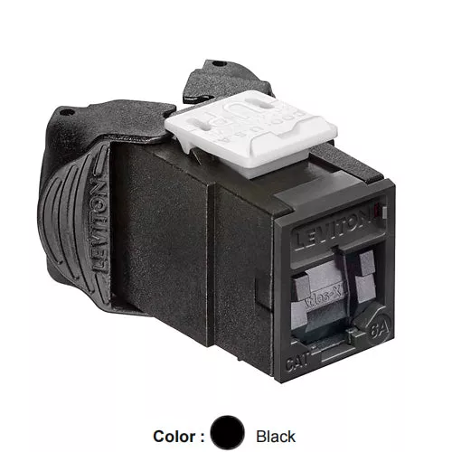 Leviton 6AUJK-SE6, ATLAS-X1 Cat 6A UTP Quickport Jack with Shutters, Black