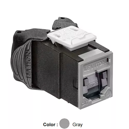 Leviton 6AUJK-SG6, ATLAS-X1 Cat 6A UTP Quickport Jack with Shutters, Gray