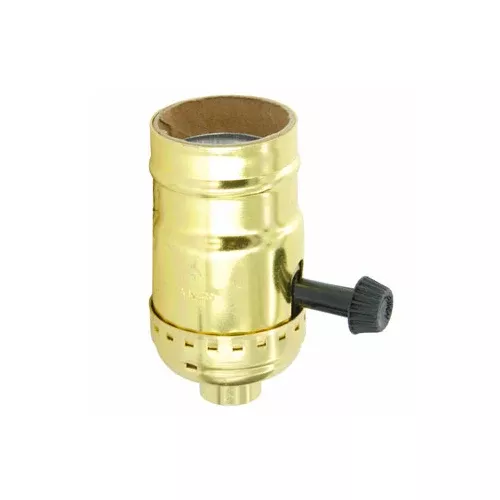 Leviton 7070-PG, Aluminum Shell Incandescent Lampholder, Removeable Turn Knob, Medium Base Complete, 2-Circuit, 1/8 IPS Tapped Bushing, For Controling Two Sockets, Brass