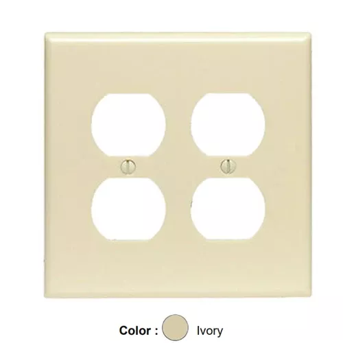 Leviton 80516-I, 2-Gang Duplex Device Receptacle Wallplate, Midway Size, Thermoset, Device Mount, Ivory, 2 Packs