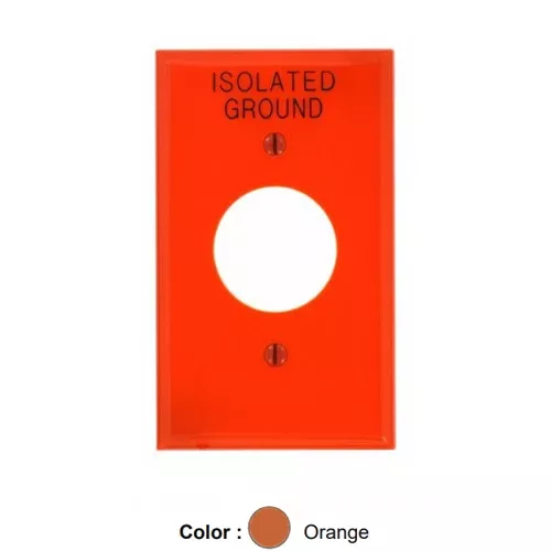 Leviton 80704-IG, 1-Gang Single 1.406 Inch Hole Device Receptacle Wallplate, Standard Size, Thermoplastic Nylon, Device Mount, Hot Stamped Isolated Ground, Orange