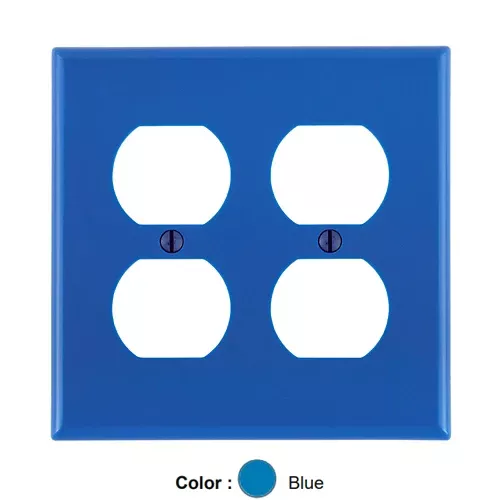 Leviton 80716-BU, 2-Gang Duplex Device Receptacle Wallplate, Standard Size, Thermoplastic Nylon, Device Mount, Blue, 2 Packs