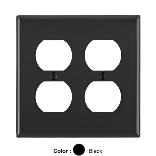 Leviton 80716-E, 2-Gang Duplex Device Receptacle Wallplate, Standard Size, Thermoplastic Nylon, Device Mount, Black, 2 Packs