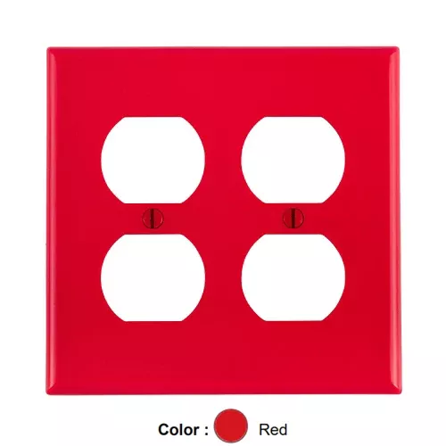 Leviton 80716-R, 2-Gang Duplex Device Receptacle Wallplate, Standard Size, Thermoplastic Nylon, Device Mount, Red, 2 Packs