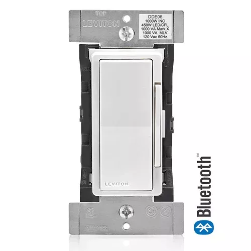 Leviton DDE06-BLZ, Decora Digital Dimmer and 24 Hour Timer with Bluetooth Technology, LED Locator and Brightness Display, Neutral Required, 600VA Electronic Low Voltage, 300W LED and CFL, 600W Incandescent, Single Pole and 3-Way/Multi-Location, White