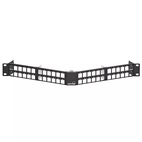 Leviton E2X1A-S48, e2XHD 1RU 48-Port Angled High-Density Fiber Panel, Supports UTP, Shielded, and Fiber Cassettes, Black