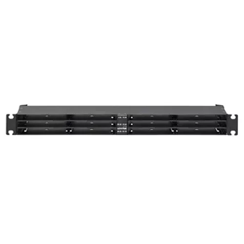 Leviton HDX1F-144, OPT-X UHDX 1RU Fiber Flat Panel, Empty, Accepts up to (12) HDX Adapter Plates or (12) MTP Cassettes, Black