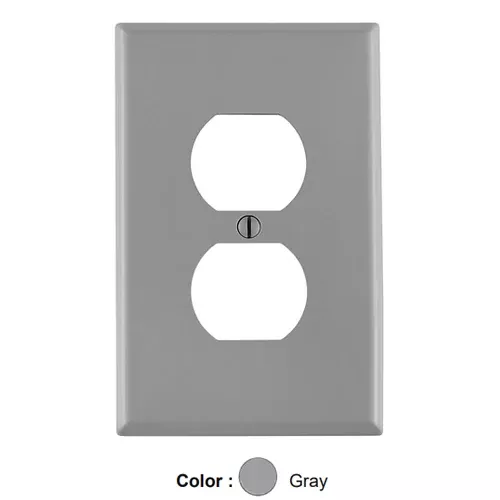Leviton PJ8-GY, 1-Gang Duplex Device Receptacle Wallplate, Midway Size, Thermoplastic Nylon, Device Mount, Gray, 2 Packs