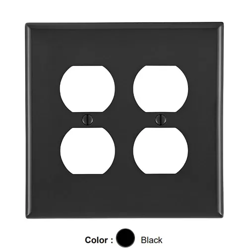 Leviton PJ82-E, 2-Gang Duplex Device Receptacle Wallplate, Midway Size, Thermoplastic Nylon, Device Mount, Black, 2 Packs