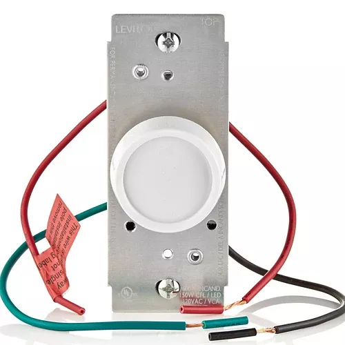 Leviton RDL06-10Z, Trimatron Electro-Mechanical Rotary Dimmer, 120VAC, 150W LED and CFL, 600W Incandescent and Halogen, Push On/Push Off, Single Pole or 3-Way, White Knob