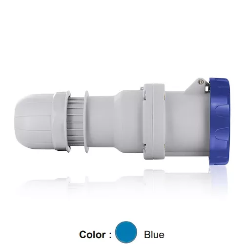 Leviton W263-C6, International Configuration Pin & Sleeve Connector, Industrial Grade, 63 Amp, 200-250 Volt, 2P+E (2P, 3W), Clock Position 6, IP66/67, Watertight, Blue