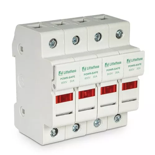 Littelfuse LPSM 30A POWR-SAFE Midget Fuse Holder, Indicating, 4 Pole, 600Vac/dc, LPSM004ID