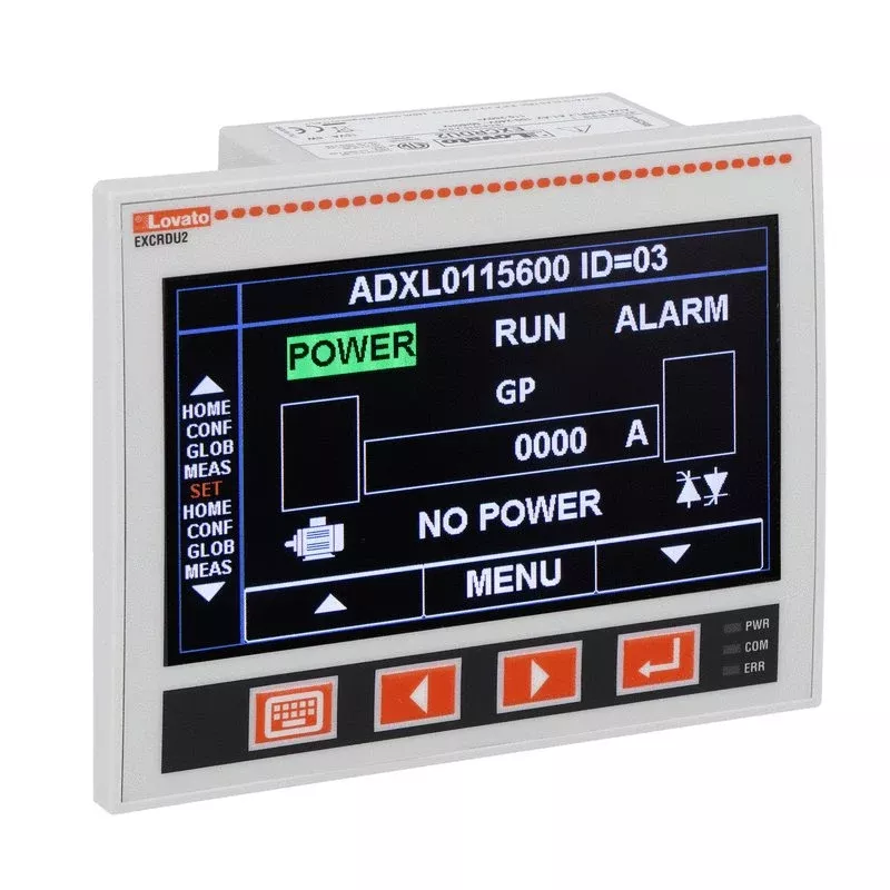 Lovato EXCRDU2, Remote Display Unit for Control and Monitoring of Up to 32 Motor Starters, Widescreen Color LCD Graphic Display 118x96mm, Built-In RS485 Port, IP65
