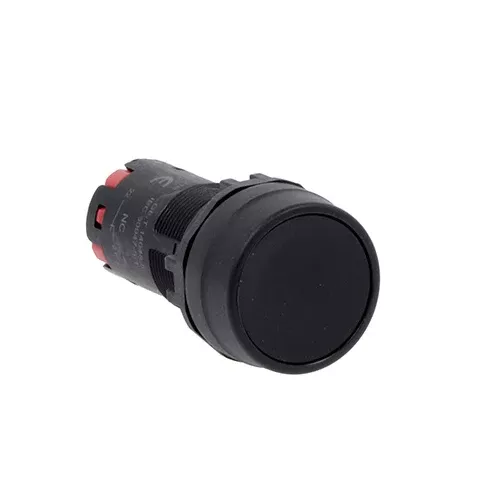 Lovato LMPB102S01, Monoblock Pushbutton Actuator, Spring Return, Flush, Black, 1NC Spring Terminals