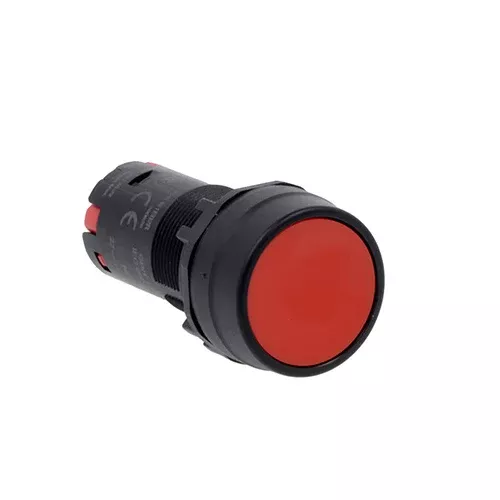 Lovato LMPB104S01, Monoblock Pushbutton Actuator, Spring Return, Flush, Red, 1NC Spring Terminals