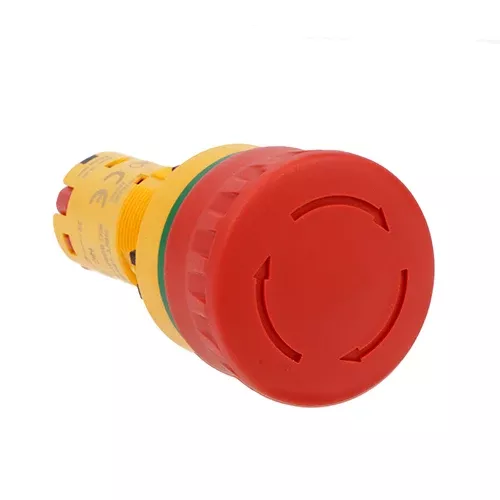 Lovato LMPB6644S01, Ø40mm Monoblock Mushroom Head Pushbutton Actuator, Red, Latch, Turn to Release, For Emergency Stopping, ISO13850 Compliant, 1NC Spring Terminals