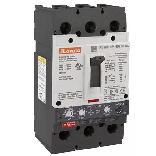 Lovato P5ME3PH0250UL, Moulded Case Circuit Breaker Three-Pole, UL489 Standard, 250A - Icu 65kA at 480V