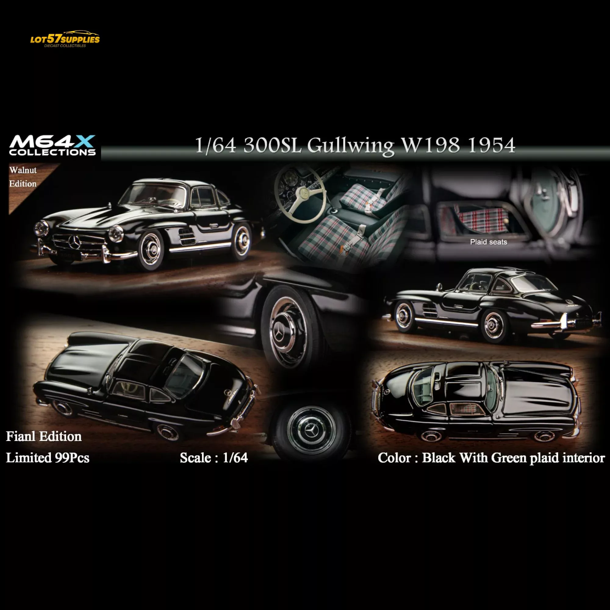 M64X Mercedes-Benz 300SL W198 1954 Final Edition Black 1:64