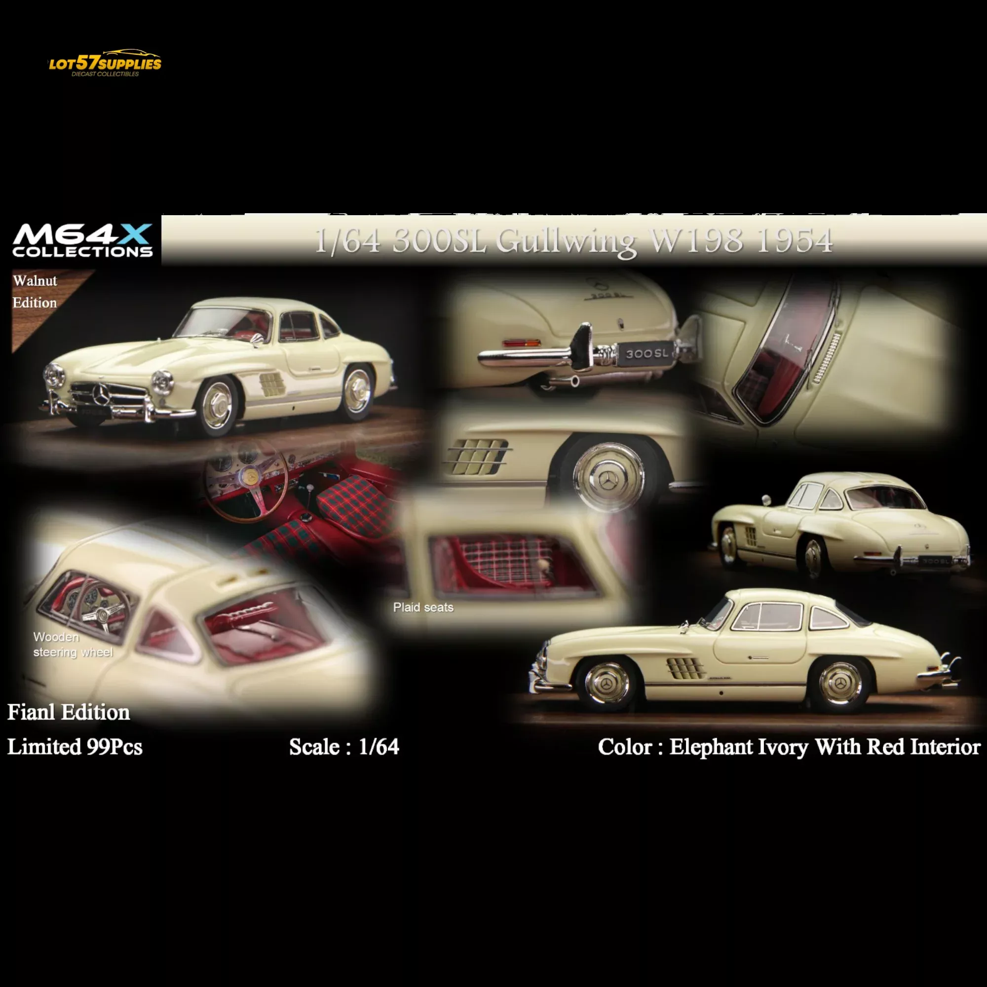 M64X Mercedes-Benz 300SL W198 1954 Final Edition Elephant Ivory 1:64