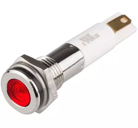 Menics H08F-10R LED Indicator, 8mm, Flat Head, 110VAC, Red