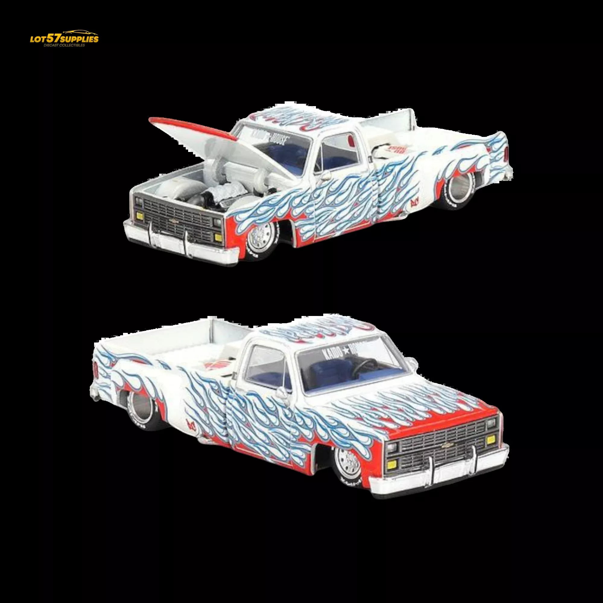 Mini GT x Kaido House Chevrolet Silverado Dually On Fire V2 1:64