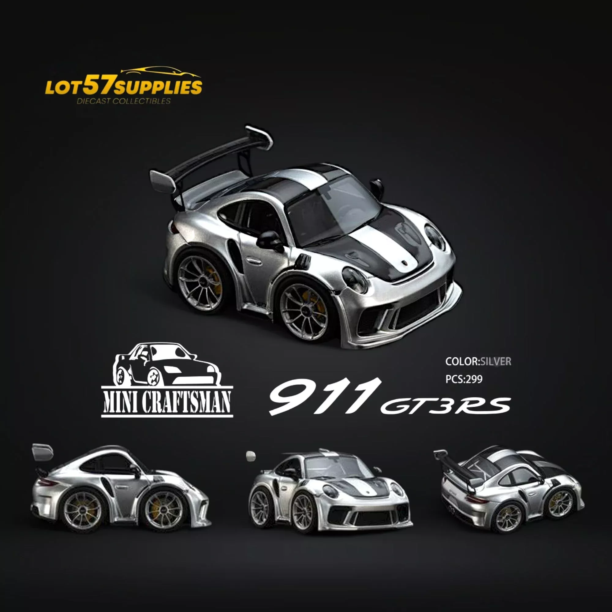 MiniCraftsman Porsche 911 GT3 RS Egg Cart Silver 1:64