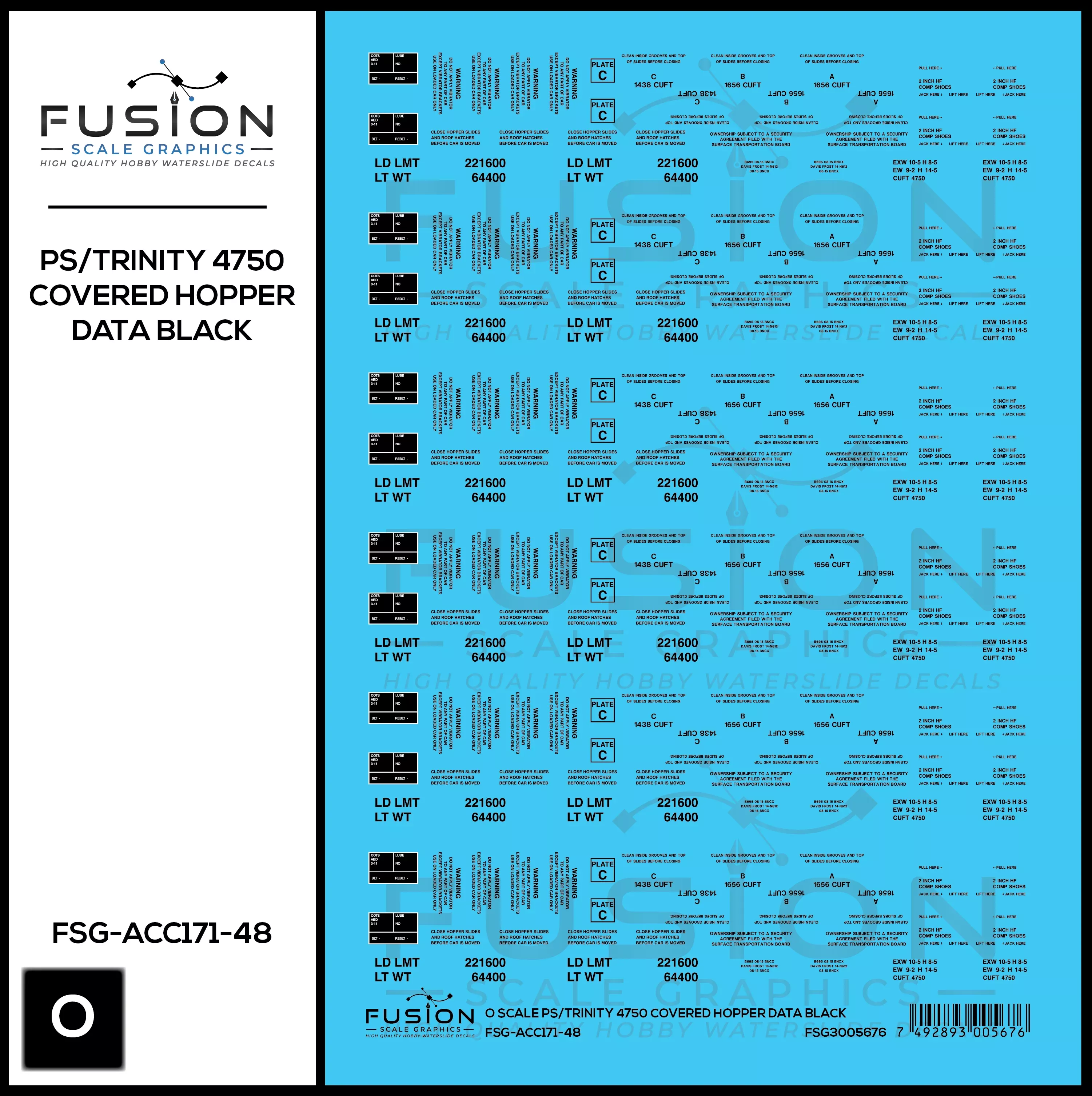 O Scale PS/Trinity 4750 Black Covered Hopper Data Decal Set