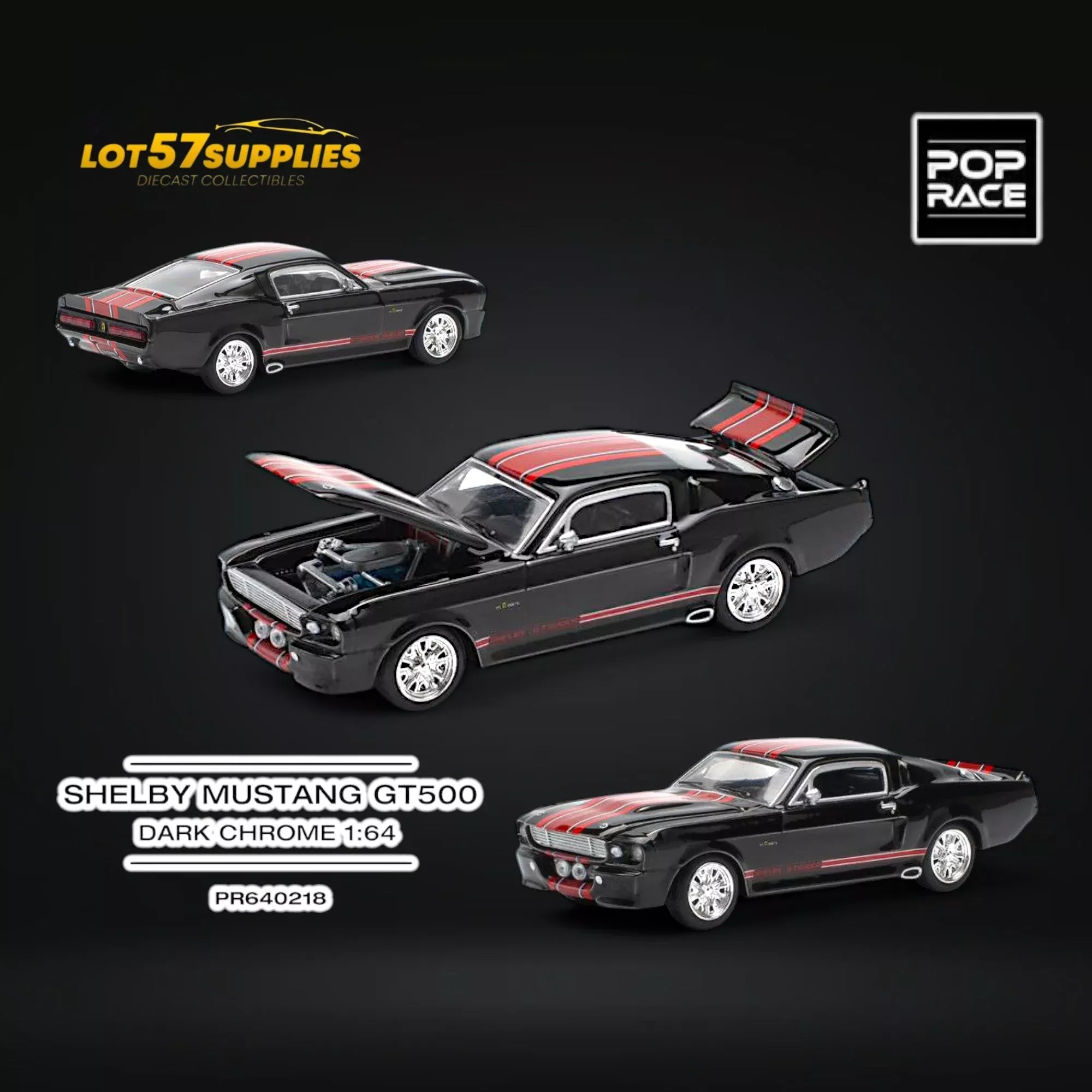 Pop Race Shelby Mustang GT500 Dark Chrome 1:64