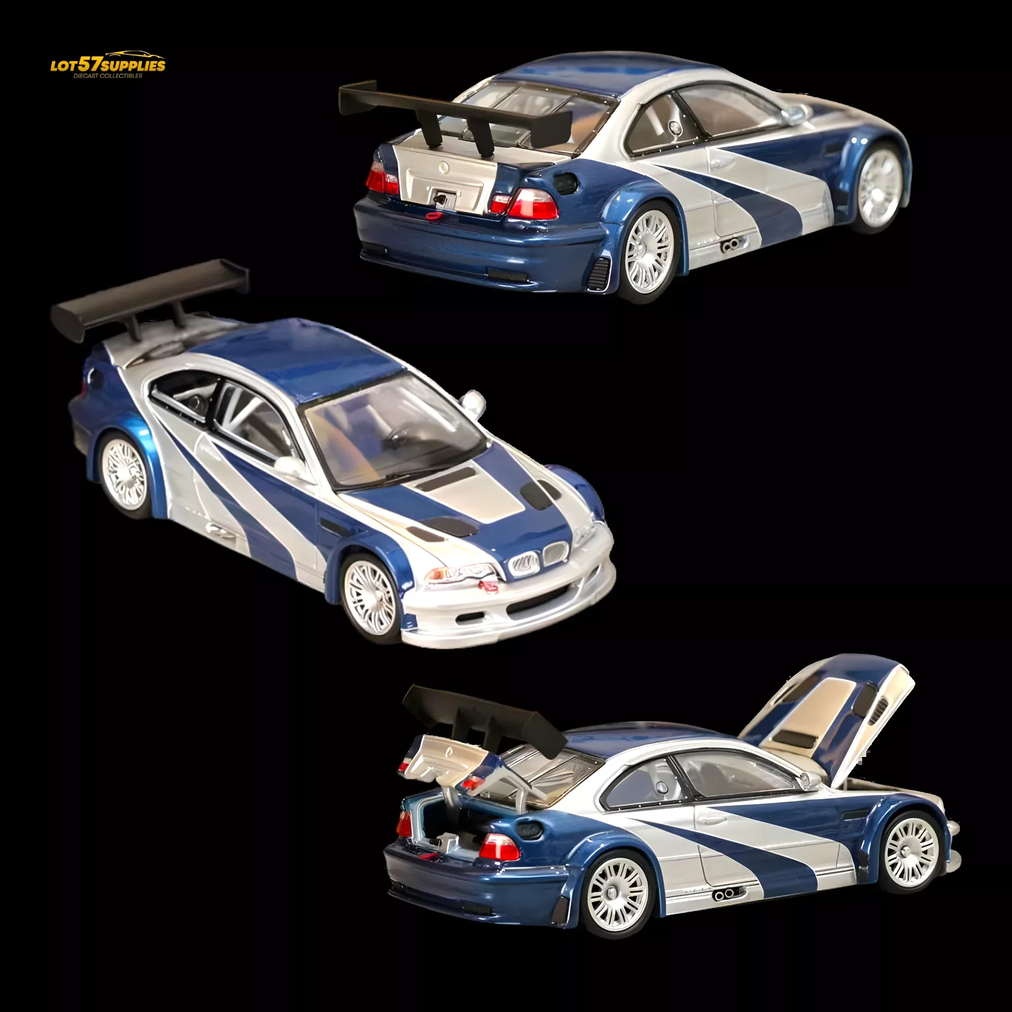 (Pre-Order) Ghost Player BMW E46 M3 GTR Silver Blue 1:64