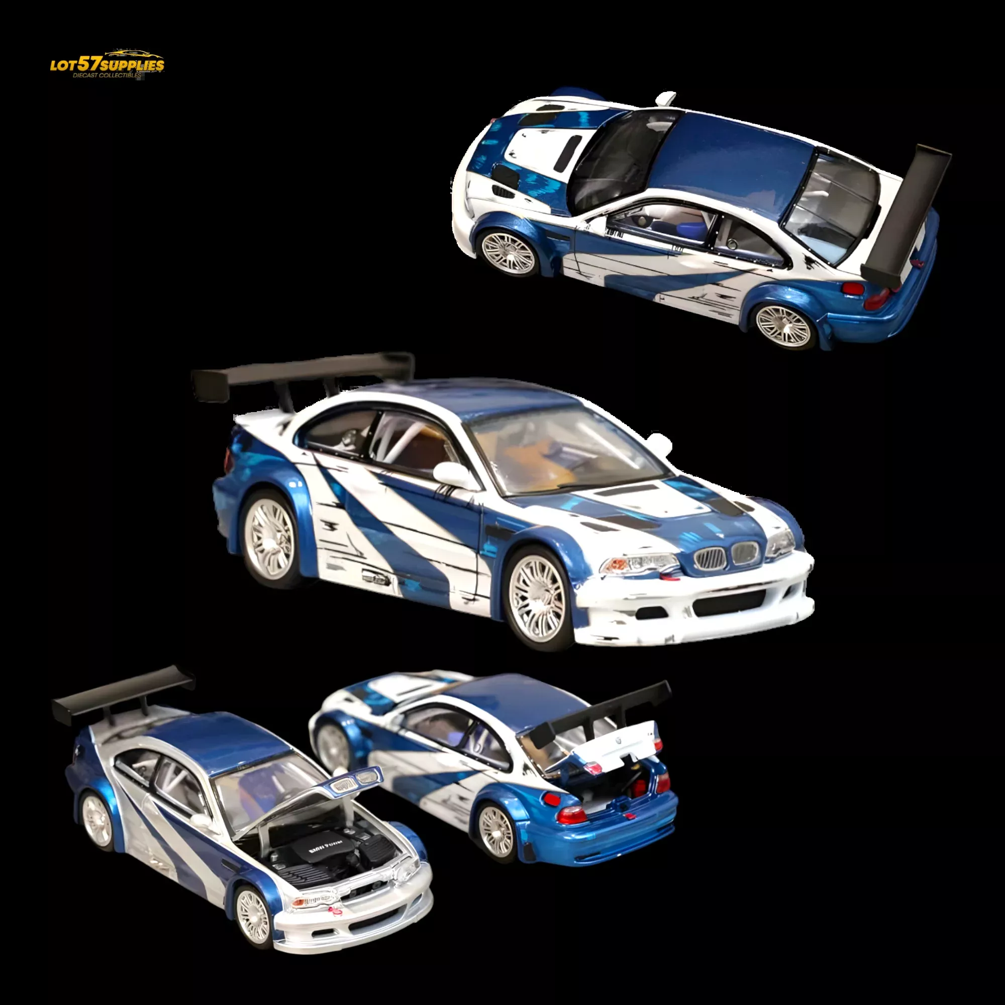 (Pre-Order) Ghost Player BMW E46 M3 GTR White Blue Comic NFS Livery 1:64