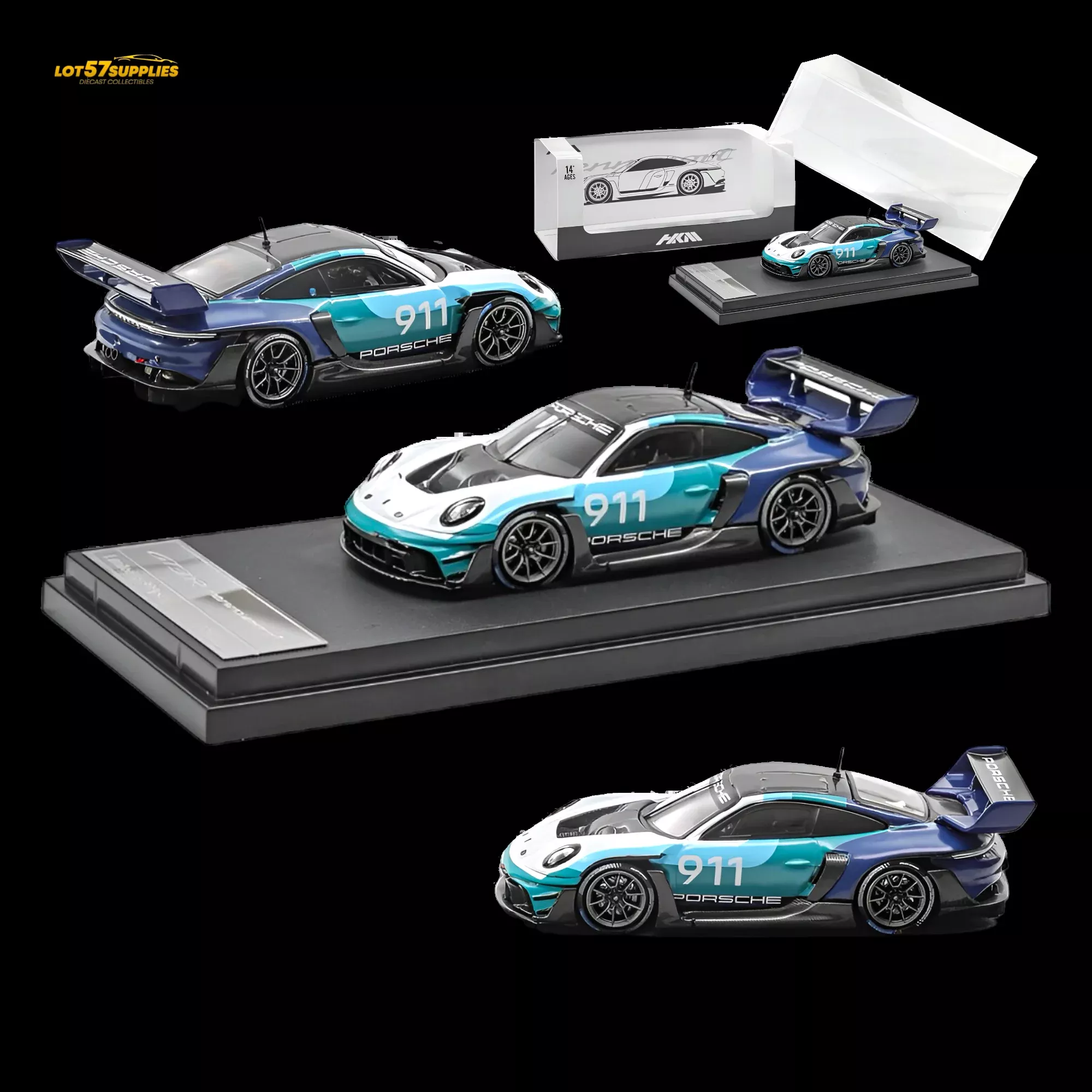(Pre-Order) HKM Porsche 911 GT3 R Rennsport Blue-White 1:64