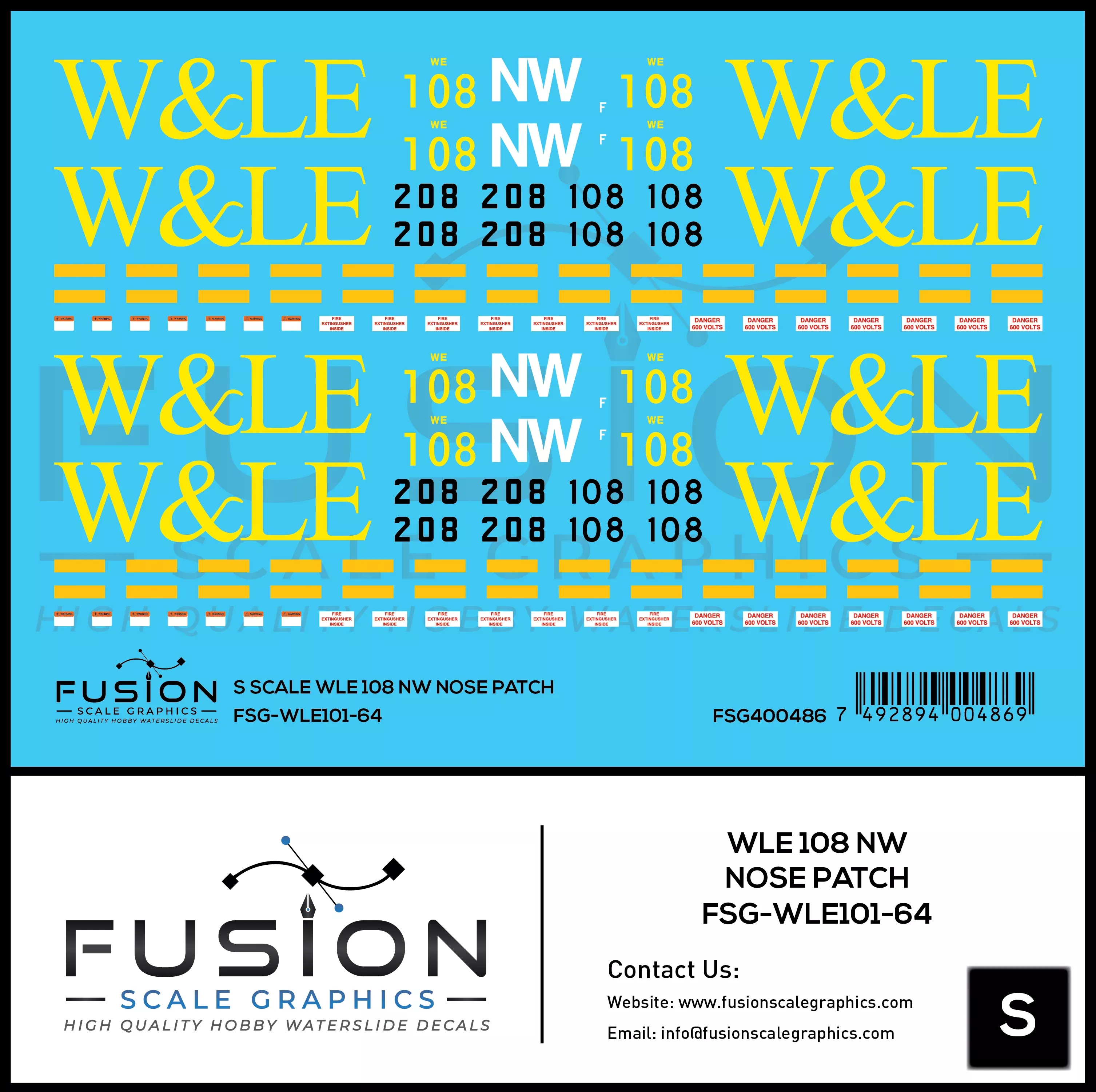 S Scale Wheeling And Lake Erie Railway EMD GP35 108 NW Nose Patch Decal Set