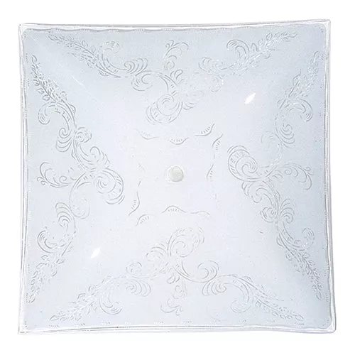 Satco 50-191, 14" WHT FANCY SQ, 14" Square Glass Lamp Shade, White Finish, Clear Floral Pattern Flora