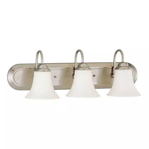 Satco 60-1834, DUPONT 3 LT VANITY FIXTURE, 100W, 120V, Medium Base, Satin White Glass, Brushed Nickel Finish