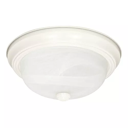 Satco 60-223, 3 LT - 15" FLUSH FIXTURE, 60W, 120V, Medium Base, Alabaster Glass Shade, Replaceable Light Source, Textured White Finish