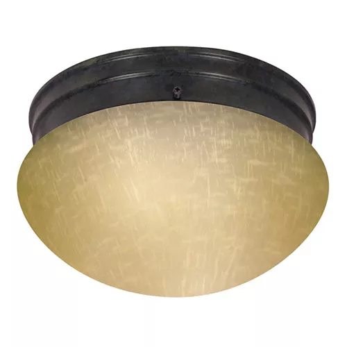 Satco 60-2644, 2 LIGHT 10" MUSHROOM FLUSH, 60W, 120V, Medium Base, Champagne Linen Glass, Mahogany Bronze Finish
