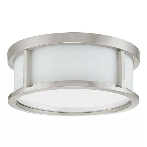 Satco 60-2859, ODEON 2 LT 13" FLUSH, 13" Flush Mount Ceiling Light Fixture, 60W, 120V, Medium Base, Satin White Glass, Brushed Nickel Finish