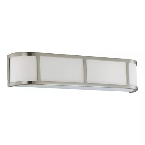 Satco 60-2873, ODEON 3 LT WALL SCONCE, 100W, 120V, Medium Base, Satin White Glass, Brushed Nickel Finish