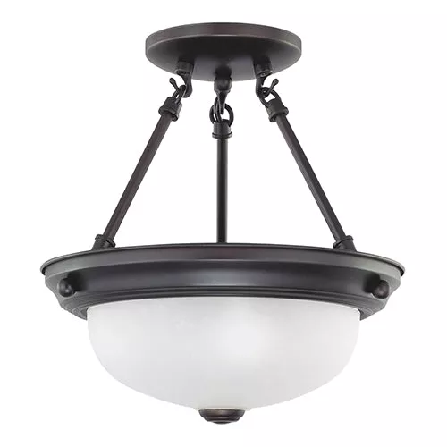 Satco 60-3148, 2 LIGHT 11" SEMI-FLUSH, 11" Semi-Flush Mount Ceiling Light Fixture, 60W, 120V, Medium Base, Frosted White Glass, Mahogany Bronze Finish