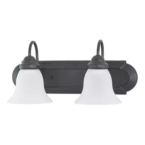 Satco 60-3161, BALLERINA 2 LIGHT 18" VANITY, 18" Vanity Light Fixture, 100W, 120V, Medium Base, Frosted White Glass, Mahogany Bronze Finish