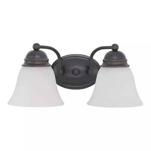 Satco 60-3166, EMPIRE 2 LIGHT 15" VANITY, 15" Vanity Light Fixture, 100W, 120V, Medium Base, Frosted White Glass, Mahogany Bronze Finish