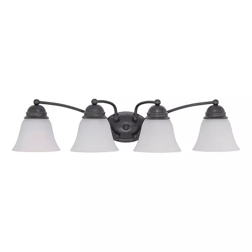 Satco 60-3168, EMPIRE 4 LIGHT 29" VANITY, 29" Vanity Light Fixture, 100W, 120V, Medium Base, Frosted White Glass, Mahogany Bronze Finish