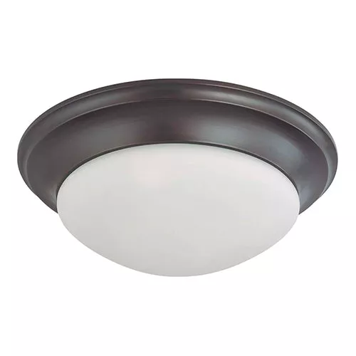Satco 60-3177, 3 LIGHT 17" FLUSH TWIST & LOCK, 17" Twist & Lock Dome Small Flush Mount Ceiling Light Fixture, 60W, 120V, Medium Base, Frosted White Glass, Mahogany Bronze Finish
