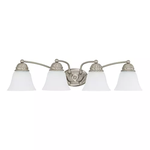 Satco 60-3277, EMPIRE 4 LIGHT 29" VANITY, 29" Vanity Light Fixture, 100W, 120V, Medium Base, Frosted White Glass, Brushed Nickel Finish