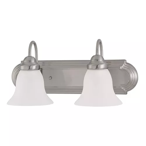 Satco 60-3278, BALLERINA 2 LIGHT 18" VANITY, 18" Vanity Light Fixture, 100W, 120V, Medium Base, Frosted White Glass, Brushed Nickel Finish