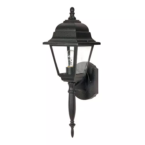 Satco 60-3455, BRITON 1 LT 18 WALL LANTERN, 18" Outdoor Wall Lantern Lighting Fixture, 60W, 120V, Medium Base, Clear Seed Glass, Textured Black Finish