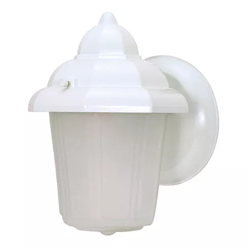 Satco 60-3466, 1 LT HOOD OUTDOOR WALL LANTERN, 8-7/8" Wall Lantern Hood LanternLighting Fixture, 60W, 120V, Medium Base, Satin Frosted Glass, White Finish
