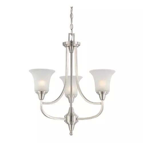 Satco 60-4145, SURREY 3 LIGHT CHANDELIER, Chandelier Light Fixture, 60W, 120V, Medium Base, Frosted Glass, Brushed Nickel Finish